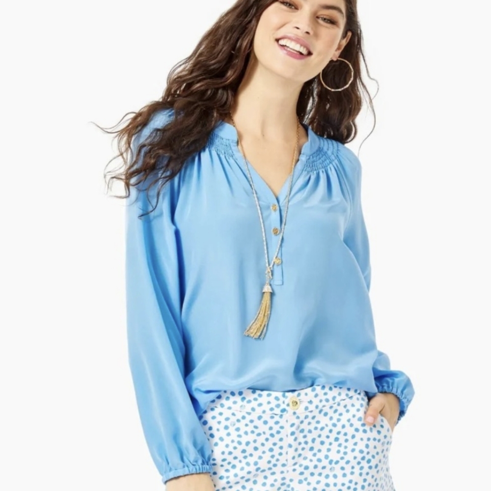 Lily Pulitzer Light Blue Silk Elsa Blouse